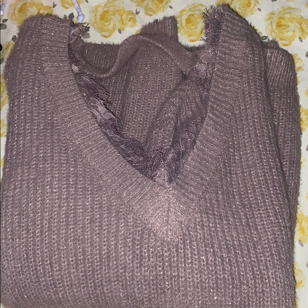 purple/ grey sweater
